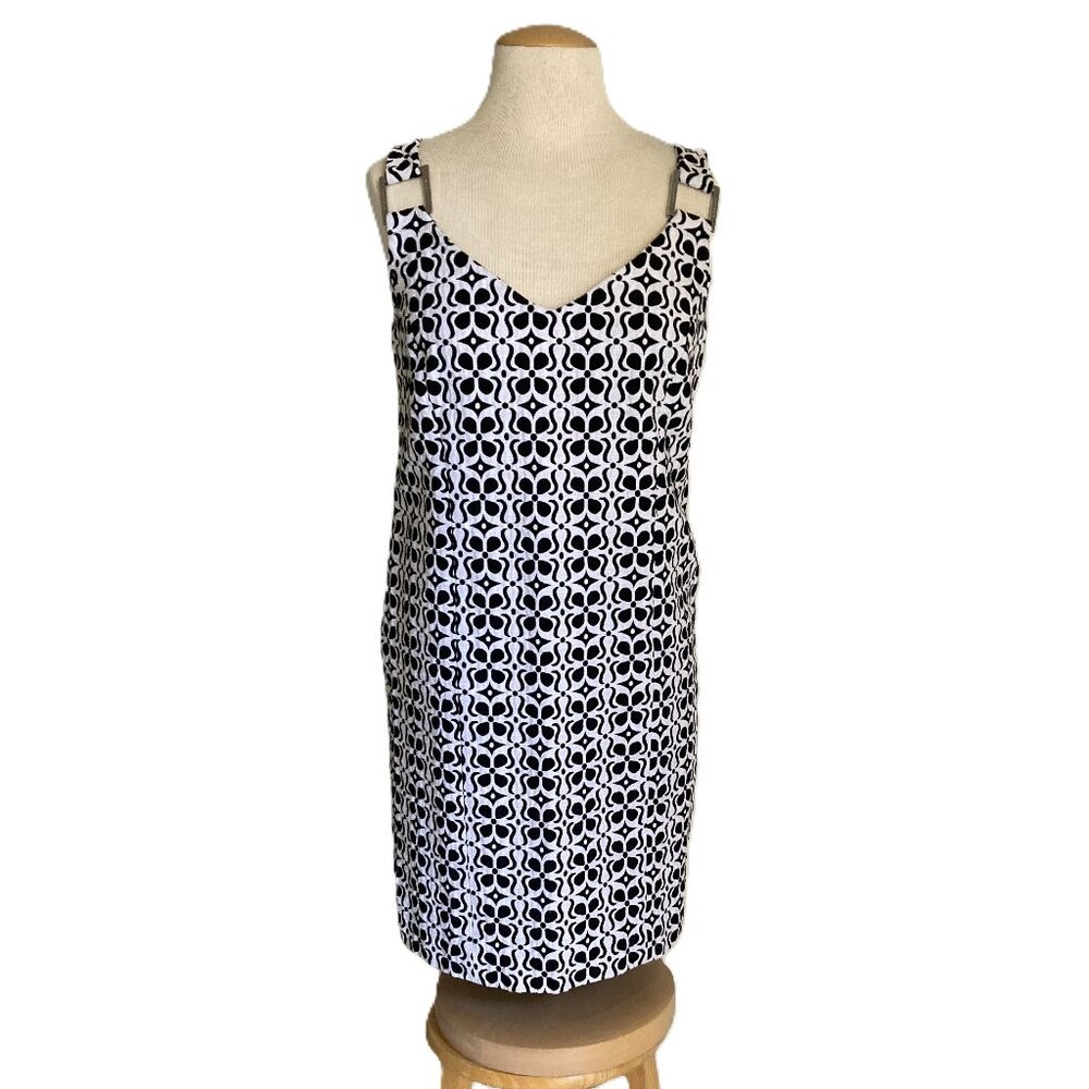 Adrienne Vittadini Vintage Sleeveless Shift Dress. Print w Shoulder Detail